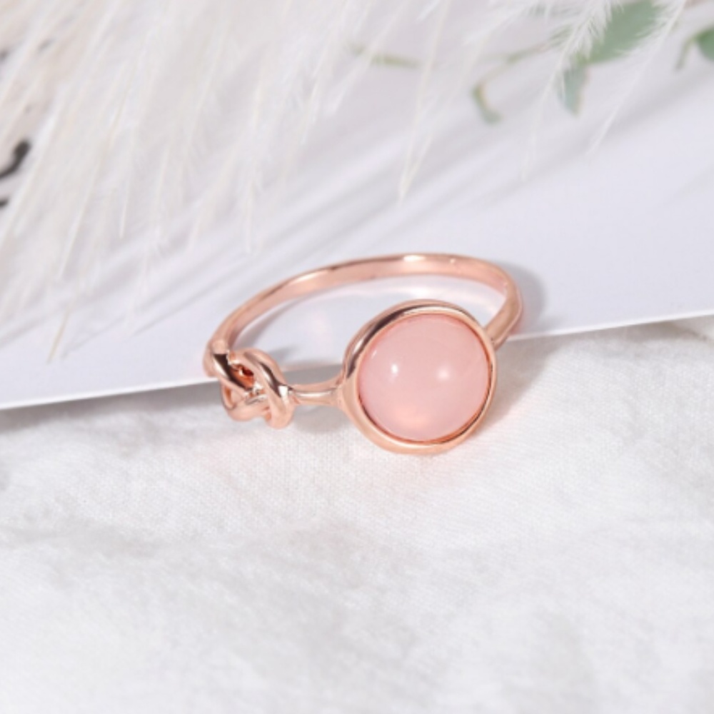 Rose Gold Pink Moonstone Knot Ring - Picture 2 of 6